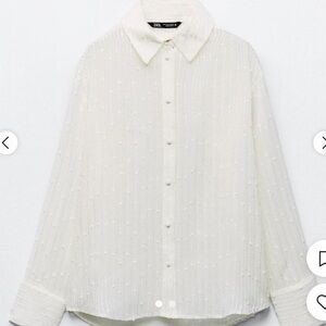 Zara White Long Sleeved Blouse with Sequin Details